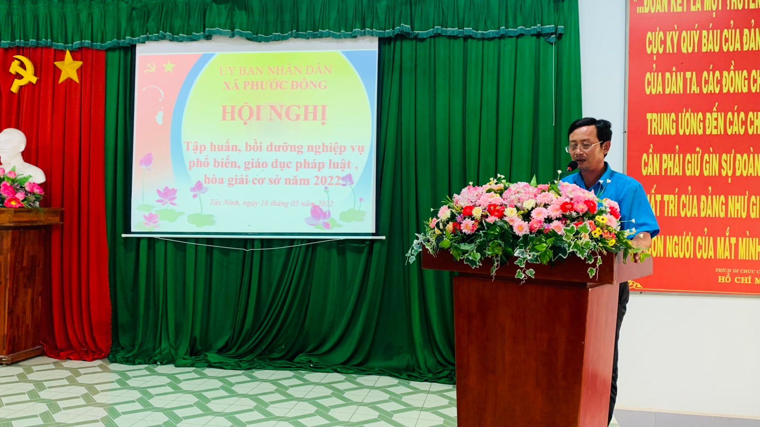 UBND xã Phước Đông, huyện Gò Dầu, tổ chức Hội nghị tập huấn kỹ năng phổ biến, giáo dục pháp luật và nghiệp vụ hoà giải ở cơ sở năm 2022